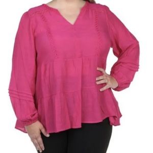 Zac & Rachel Plus 3X Peasant Pink Blouse Top-NWT.